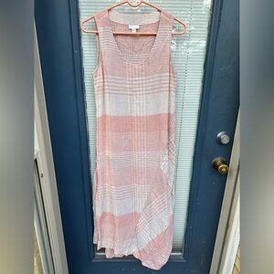 Pure Jill XS Faux Wrap Maxi Dress Red Cream Plaid Stripes Lines Linen Blend